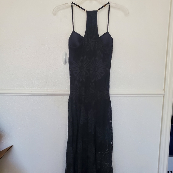 Charlotte Russe Dress Lace Bohemian  Black Floral Maxi Dress Size M - Picture 9 of 13